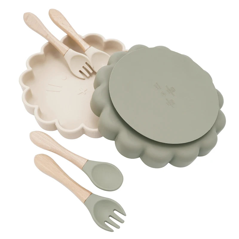 Silicone Plate with Spoon & Fork