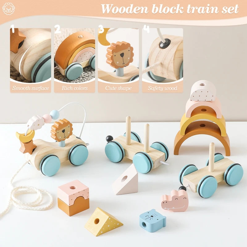 Wooden Train Set with Animals