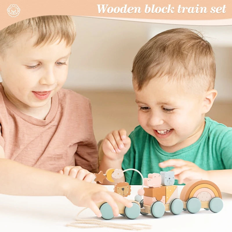 Wooden Train Set with Animals