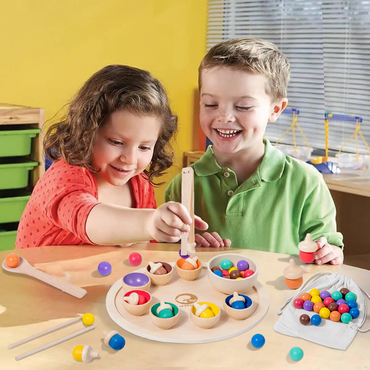 Wooden Rainbow Ball & Cups Sorting Toy